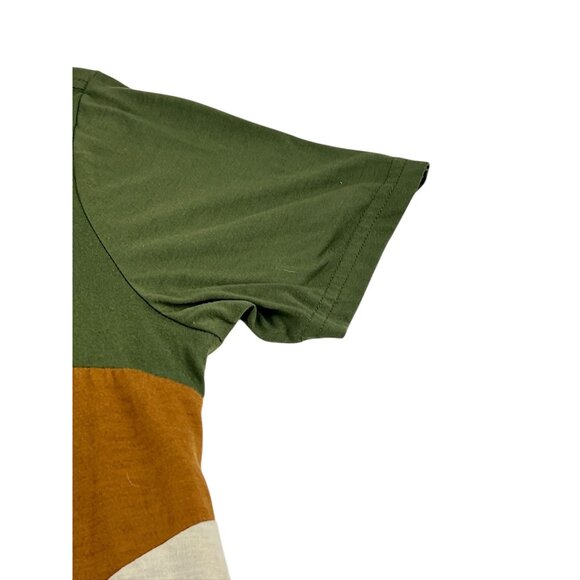 Shein Colorblock T-Shirt In Green Brown Embroidered Deer Logo Streetwear Casual - Picture 10 of 13